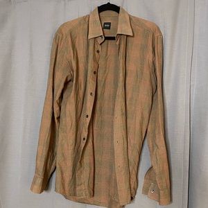 Hugo Boss Brown Plaid Dress Shirt